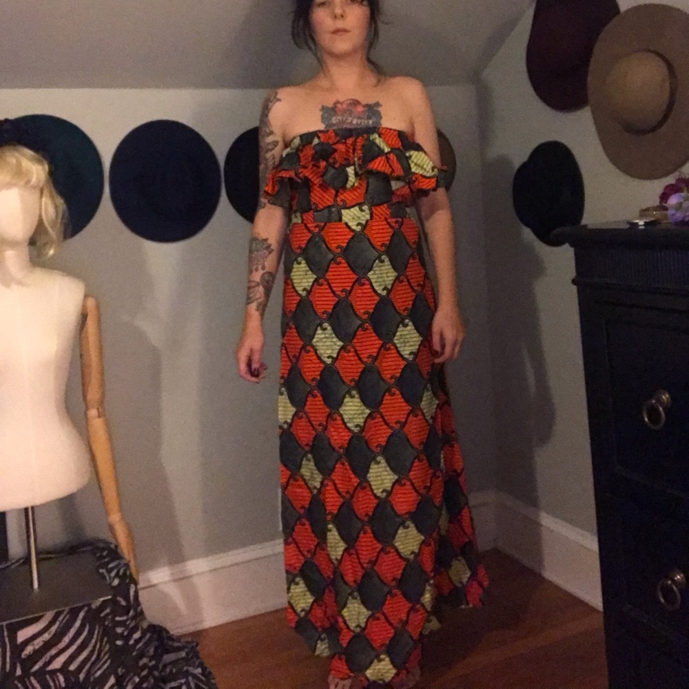 Amazing handmade colorful ruffle bust maxi dress